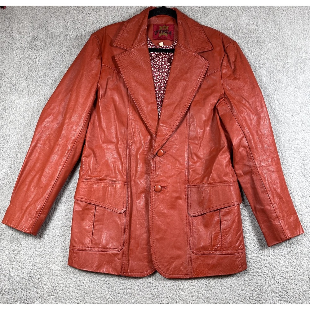 Vintage PYPSA Jacket Mens Sz 40 Red Genuine Leather Blazer Western Lined‎ 90s